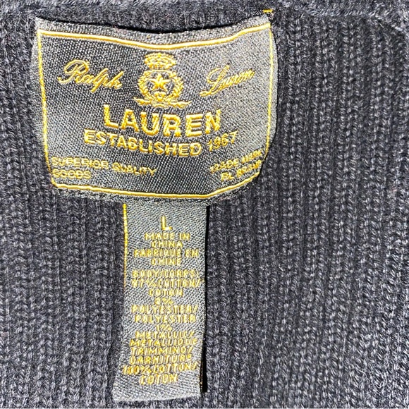 Ralph Lauren Vintage Black Metallic Gold Striped Shawl Collar Gold Clasp Sweater - Picture 7 of 7